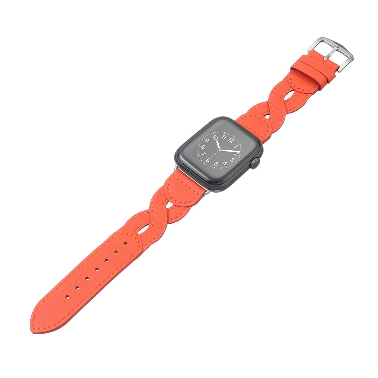 Twist Stitched Genuine Leather Watch Band For Apple Watch Series 9&8&7 41mm / SE 3&SE 2&6&SE&5&4 40mm / 3&2&1 38mm(Orange) by bashfashion