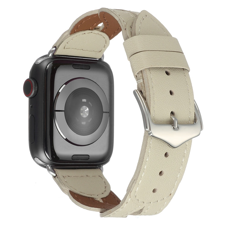 Twist Stitched Genuine Leather Watch Band For Apple Watch Series 9&8&7 41mm / SE 3&SE 2&6&SE&5&4 40mm / 3&2&1 38mm(Beige) by bashfashion