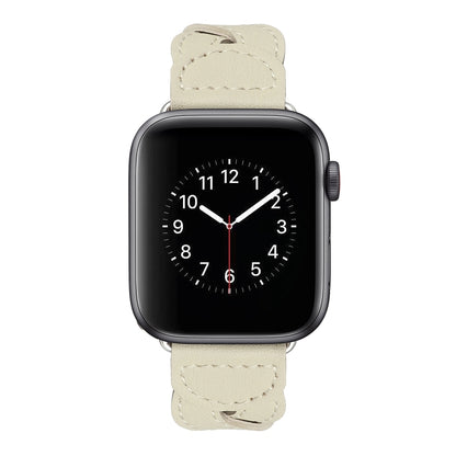 Twist Stitched Genuine Leather Watch Band For Apple Watch Series 9&8&7 41mm / SE 3&SE 2&6&SE&5&4 40mm / 3&2&1 38mm(Beige) by bashfashion