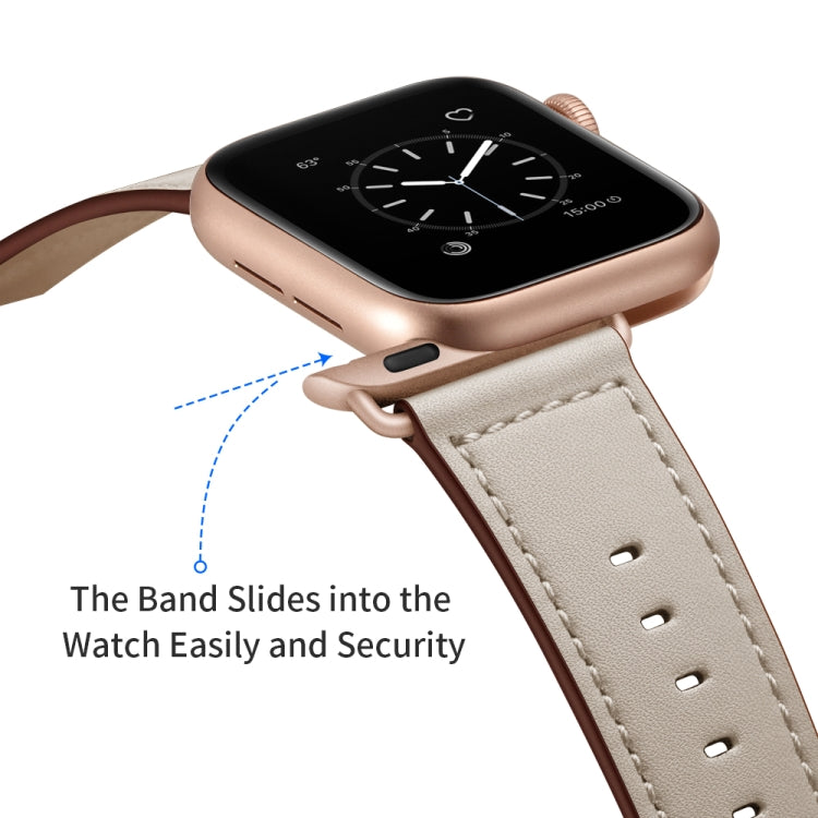 Genuine Leather Watch Band For Apple Watch Ultra 49mm&Watch Ultra 2 49mm / Series 9&8&7 45mm / SE 3&SE 2&6&SE&5&4 44mm / 3&2&1 42mm(Beige) by bashfashion