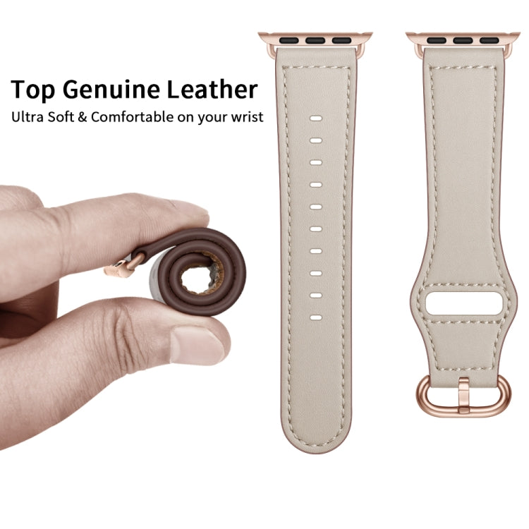 Genuine Leather Watch Band For Apple Watch Ultra 49mm&Watch Ultra 2 49mm / Series 9&8&7 45mm / SE 3&SE 2&6&SE&5&4 44mm / 3&2&1 42mm(Beige) by bashfashion