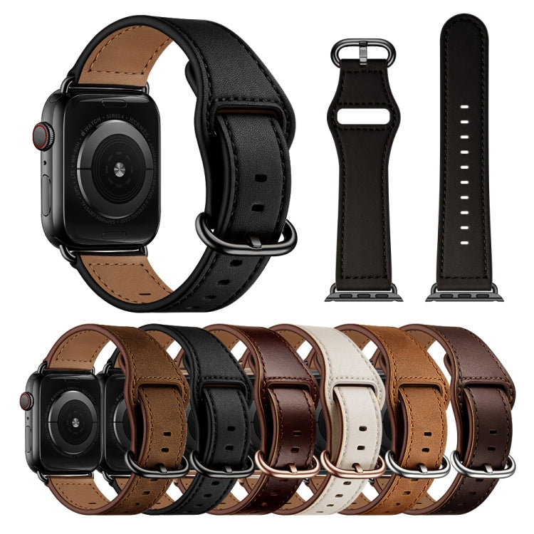 Genuine Leather Watch Band For Apple Watch Ultra 49mm&Watch Ultra 2 49mm / Series 9&8&7 45mm / SE 3&SE 2&6&SE&5&4 44mm / 3&2&1 42mm(Dark Brown Oil Texture) by bashfashion