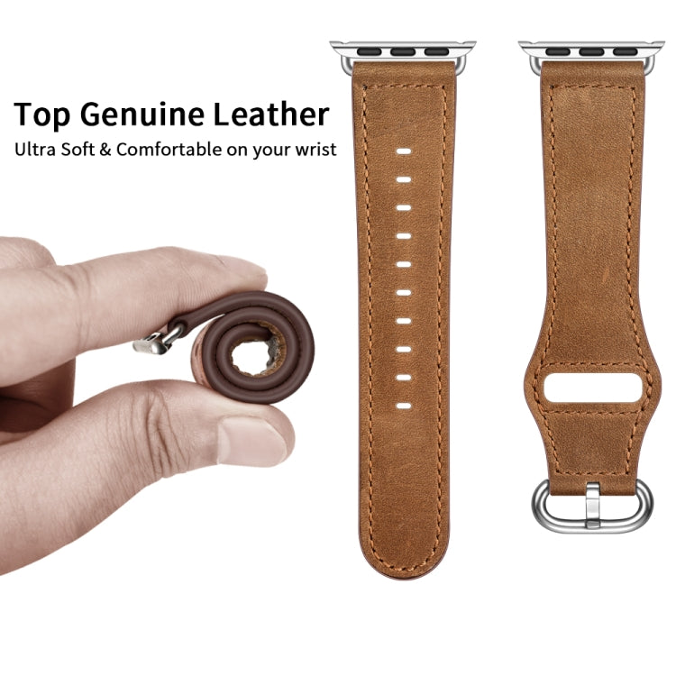 Genuine Leather Watch Band For Apple Watch Series 9&8&7 41mm / SE 3&SE 2&6&SE&5&4 40mm / 3&2&1 38mm(Red Brown Crazy Horse Texture) by bashfashion