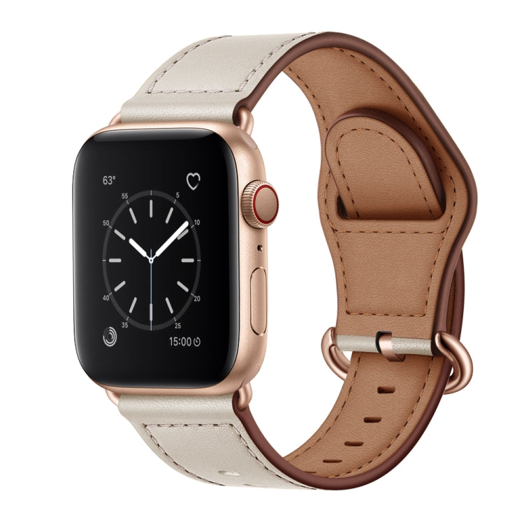 Genuine Leather Watch Band For Apple Watch Series 9&8&7 41mm / SE 3&SE 2&6&SE&5&4 40mm / 3&2&1 38mm(Beige) by bashfashion