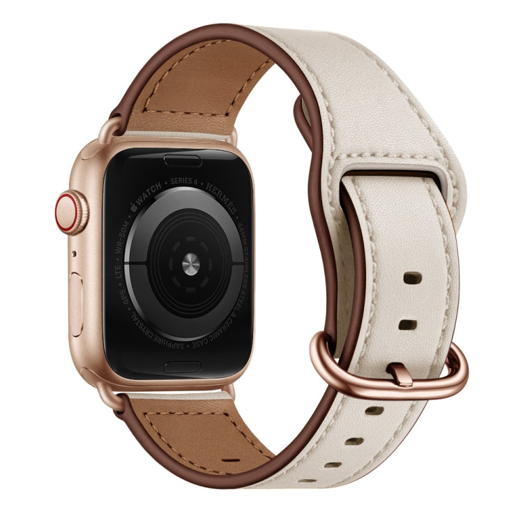 Genuine Leather Watch Band For Apple Watch Series 9&8&7 41mm / SE 3&SE 2&6&SE&5&4 40mm / 3&2&1 38mm(Beige) by bashfashion