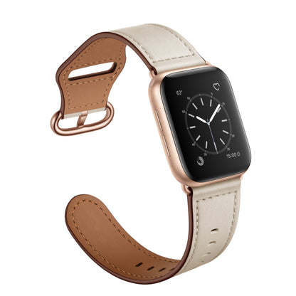 Genuine Leather Watch Band For Apple Watch Series 9&8&7 41mm / SE 3&SE 2&6&SE&5&4 40mm / 3&2&1 38mm(Beige) by bashfashion