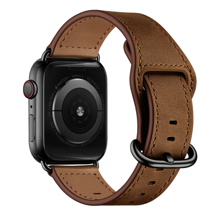 Genuine Leather Watch Band For Apple Watch Series 9&8&7 41mm / SE 3&SE 2&6&SE&5&4 40mm / 3&2&1 38mm(Dark Brown Crazy Horse Texture) by bashfashion