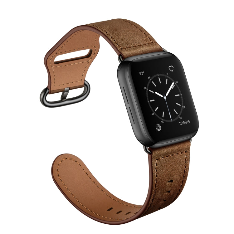 Genuine Leather Watch Band For Apple Watch Series 9&8&7 41mm / SE 3&SE 2&6&SE&5&4 40mm / 3&2&1 38mm(Dark Brown Crazy Horse Texture) by bashfashion
