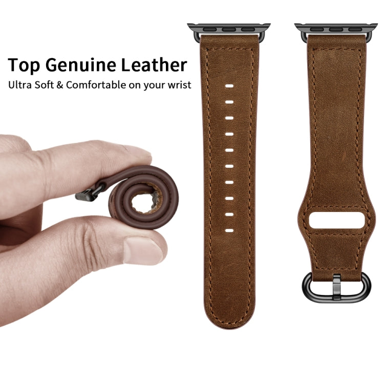 Genuine Leather Watch Band For Apple Watch Series 9&8&7 41mm / SE 3&SE 2&6&SE&5&4 40mm / 3&2&1 38mm(Dark Brown Crazy Horse Texture) by bashfashion