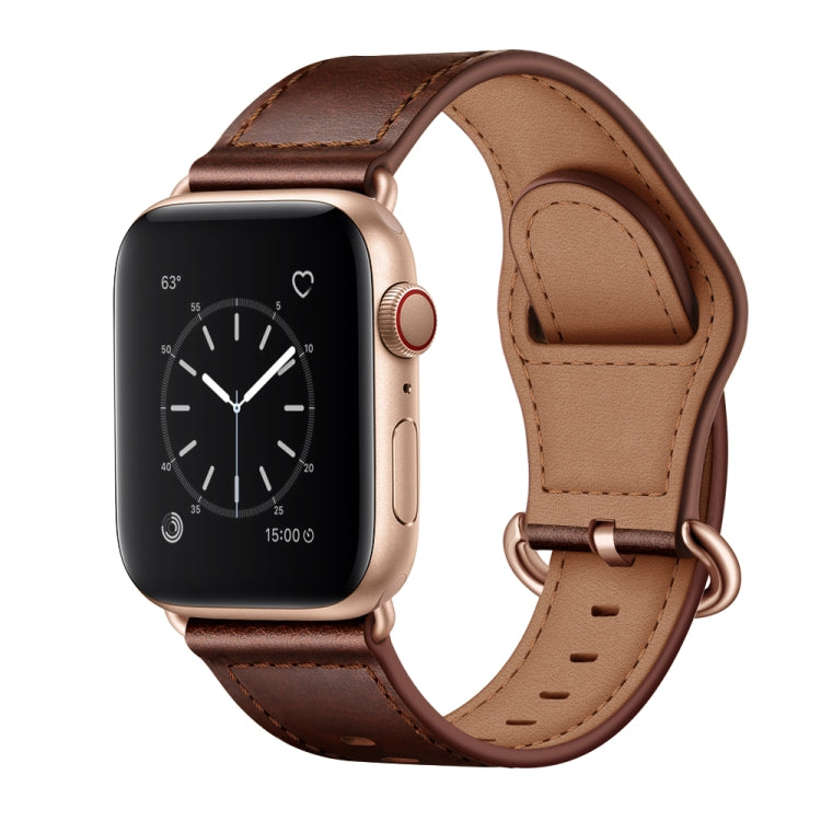 Genuine Leather Watch Band For Apple Watch Series 9&8&7 41mm / SE 3&SE 2&6&SE&5&4 40mm / 3&2&1 38mm(Dark Brown Oil Texture) by bashfashion