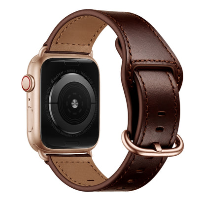 Genuine Leather Watch Band For Apple Watch Series 9&8&7 41mm / SE 3&SE 2&6&SE&5&4 40mm / 3&2&1 38mm(Dark Brown Oil Texture) by bashfashion