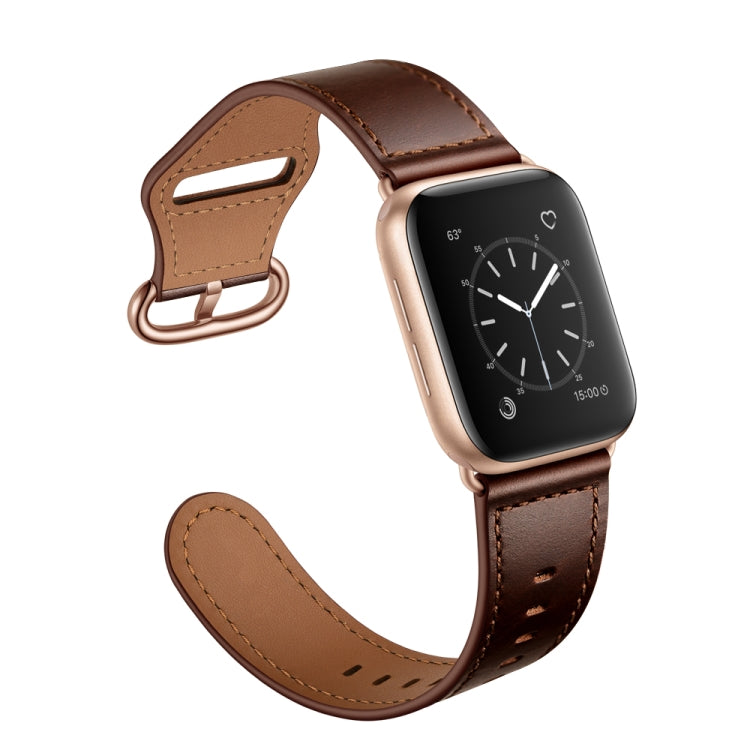 Genuine Leather Watch Band For Apple Watch Series 9&8&7 41mm / SE 3&SE 2&6&SE&5&4 40mm / 3&2&1 38mm(Dark Brown Oil Texture) by bashfashion