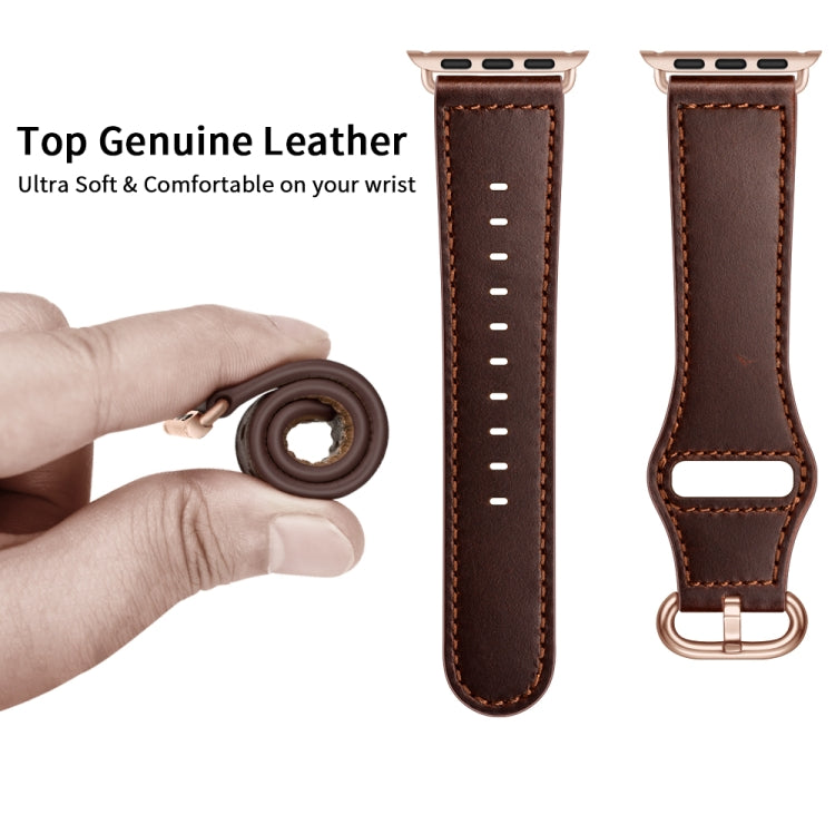 Genuine Leather Watch Band For Apple Watch Series 9&8&7 41mm / SE 3&SE 2&6&SE&5&4 40mm / 3&2&1 38mm(Dark Brown Oil Texture) by bashfashion