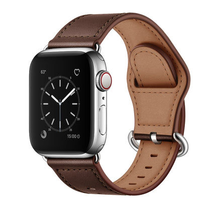 Genuine Leather Watch Band For Apple Watch Series 9&8&7 41mm / SE 3&SE 2&6&SE&5&4 40mm / 3&2&1 38mm(Dark Brown Needle Texture) by bashfashion