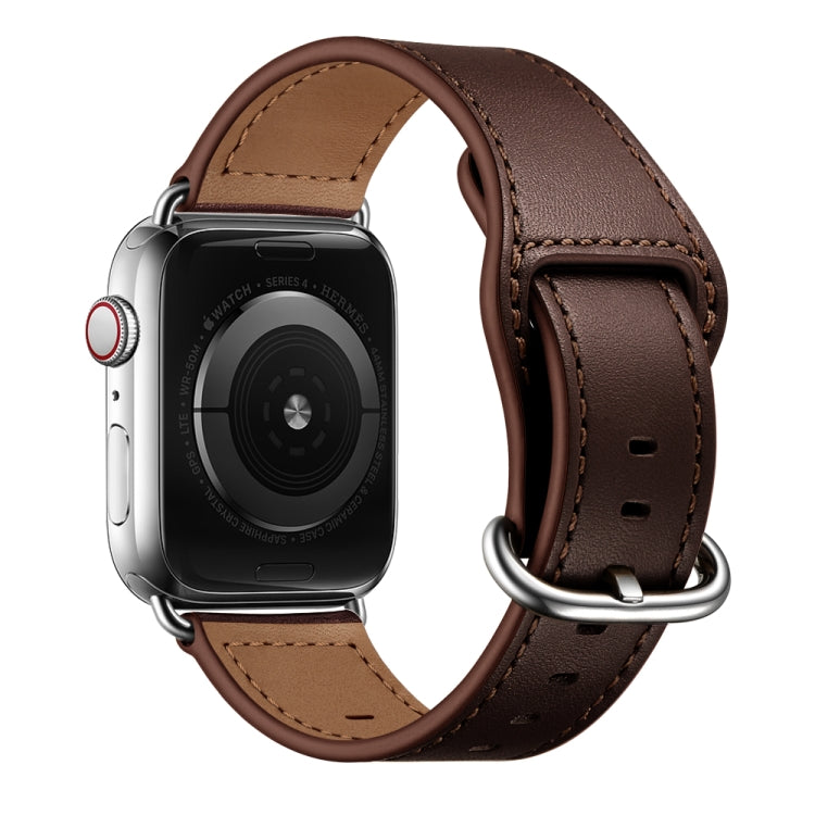 Genuine Leather Watch Band For Apple Watch Series 9&8&7 41mm / SE 3&SE 2&6&SE&5&4 40mm / 3&2&1 38mm(Dark Brown Needle Texture) by bashfashion