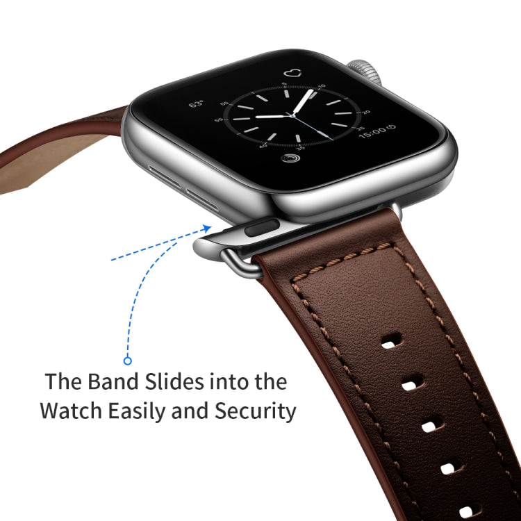 Genuine Leather Watch Band For Apple Watch Series 9&8&7 41mm / SE 3&SE 2&6&SE&5&4 40mm / 3&2&1 38mm(Dark Brown Needle Texture) by bashfashion