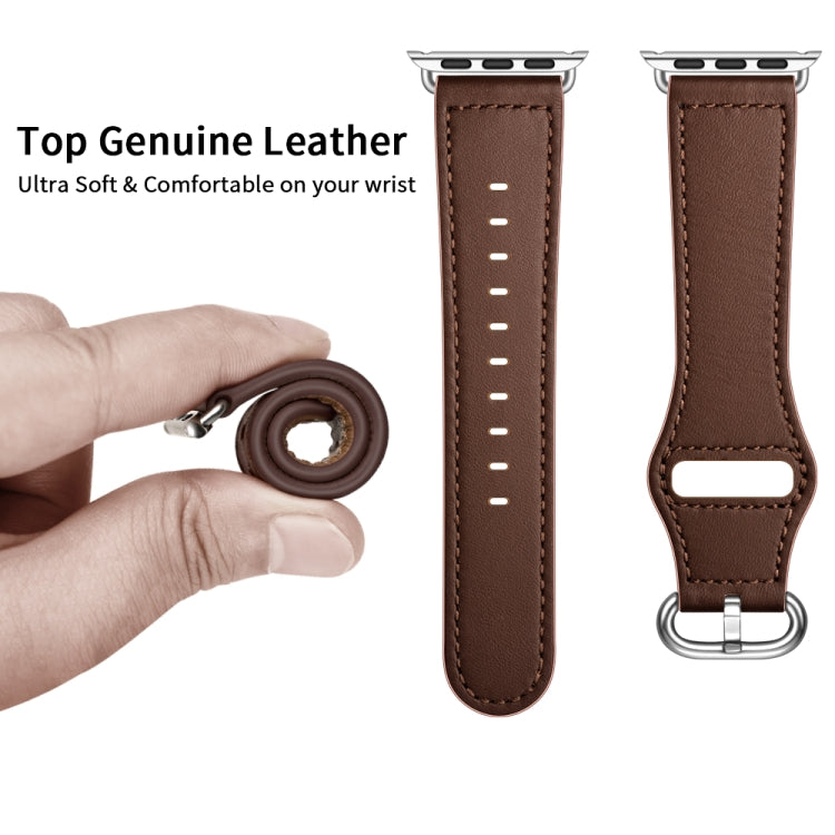 Genuine Leather Watch Band For Apple Watch Series 9&8&7 41mm / SE 3&SE 2&6&SE&5&4 40mm / 3&2&1 38mm(Dark Brown Needle Texture) by bashfashion