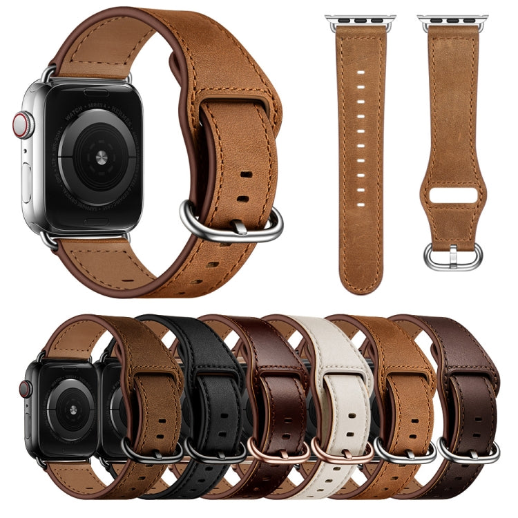 Genuine Leather Watch Band For Apple Watch Series 9&8&7 41mm / SE 3&SE 2&6&SE&5&4 40mm / 3&2&1 38mm(Dark Brown Oil Texture) by bashfashion