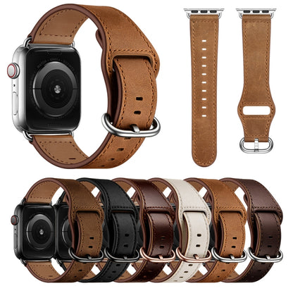 Genuine Leather Watch Band For Apple Watch Series 9&8&7 41mm / SE 3&SE 2&6&SE&5&4 40mm / 3&2&1 38mm(Dark Brown Crazy Horse Texture) by bashfashion