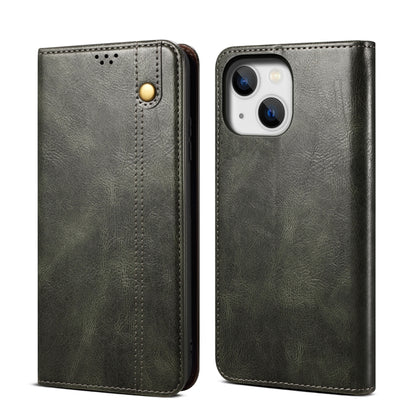 For iPhone 14 Simple Wax Crazy Horse Texture Horizontal Flip Leather Case (Dark Green) by bashfashion