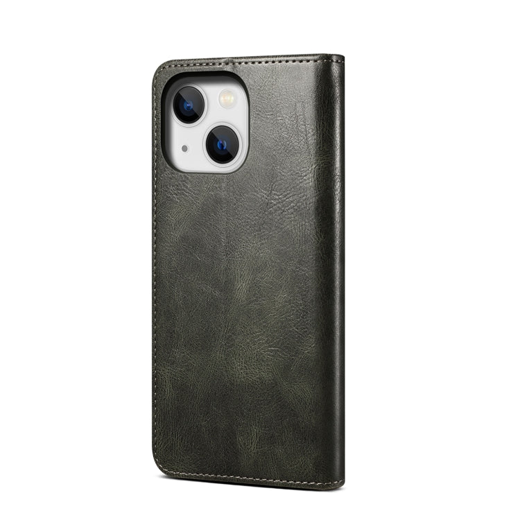 For iPhone 14 Simple Wax Crazy Horse Texture Horizontal Flip Leather Case (Dark Green) by bashfashion
