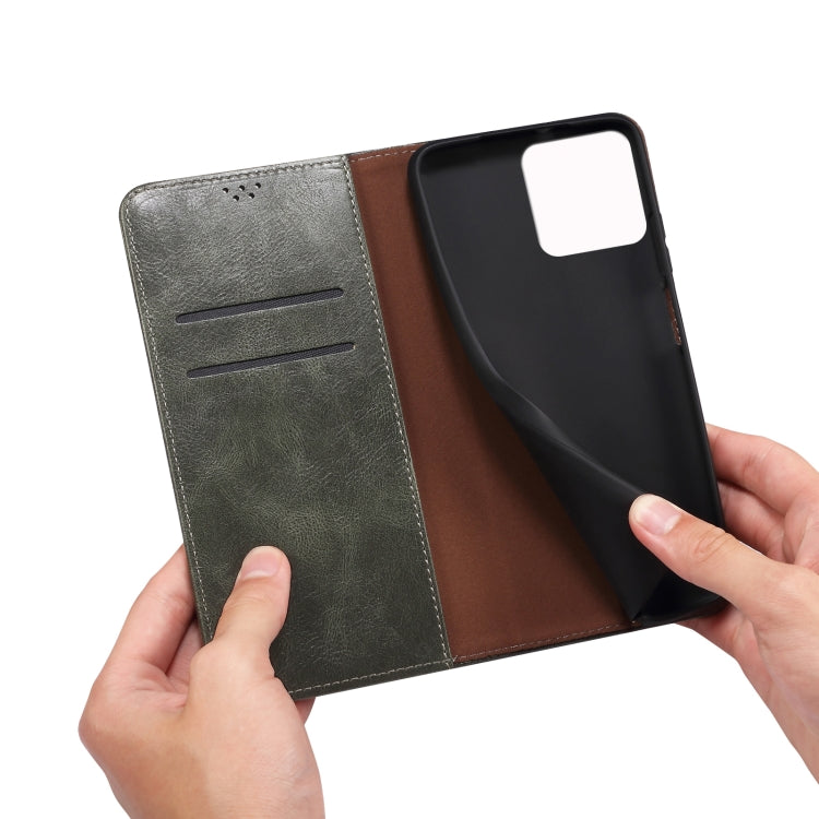 For iPhone 14 Simple Wax Crazy Horse Texture Horizontal Flip Leather Case (Dark Green) by bashfashion