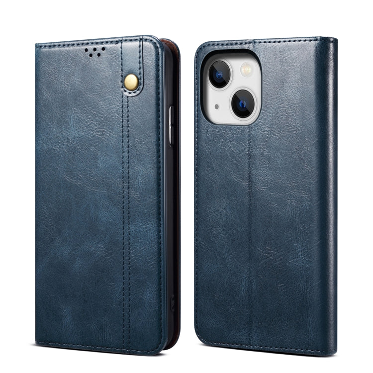 For iPhone 14 Simple Wax Crazy Horse Texture Horizontal Flip Leather Case (Navy Blue) by bashfashion