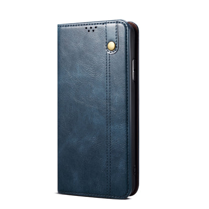 For iPhone 14 Simple Wax Crazy Horse Texture Horizontal Flip Leather Case (Navy Blue) by bashfashion
