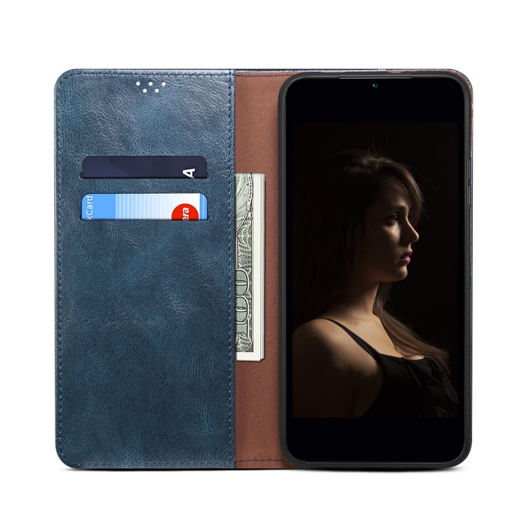 For iPhone 14 Simple Wax Crazy Horse Texture Horizontal Flip Leather Case (Navy Blue) by bashfashion