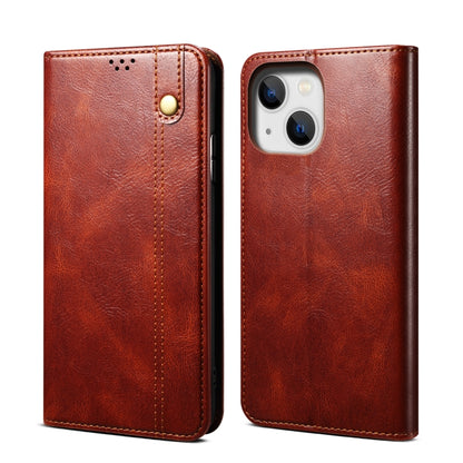 For iPhone 14 Simple Wax Crazy Horse Texture Horizontal Flip Leather Case (Brown) by bashfashion