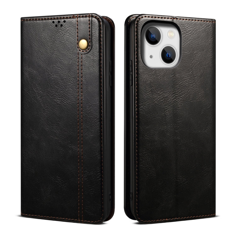 For iPhone 14 Simple Wax Crazy Horse Texture Horizontal Flip Leather Case (Black) by bashfashion