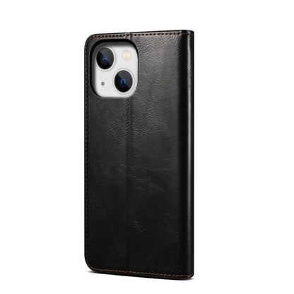 For iPhone 14 Simple Wax Crazy Horse Texture Horizontal Flip Leather Case (Black) by bashfashion