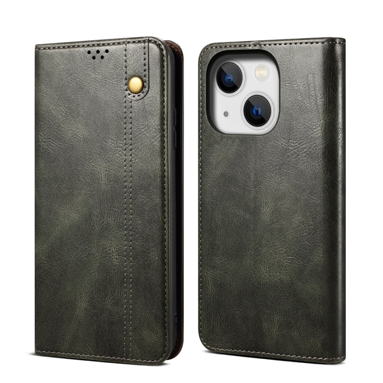 For iPhone 14 Plus Simple Wax Crazy Horse Texture Horizontal Flip Leather Case (Dark Green) by bashfashion