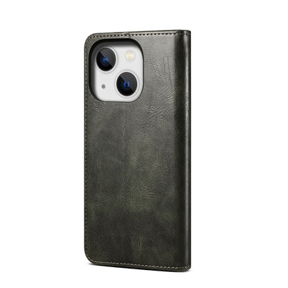 For iPhone 14 Plus Simple Wax Crazy Horse Texture Horizontal Flip Leather Case (Dark Green) by bashfashion