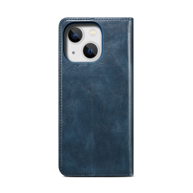 For iPhone 14 Plus Simple Wax Crazy Horse Texture Horizontal Flip Leather Case (Navy Blue) by bashfashion