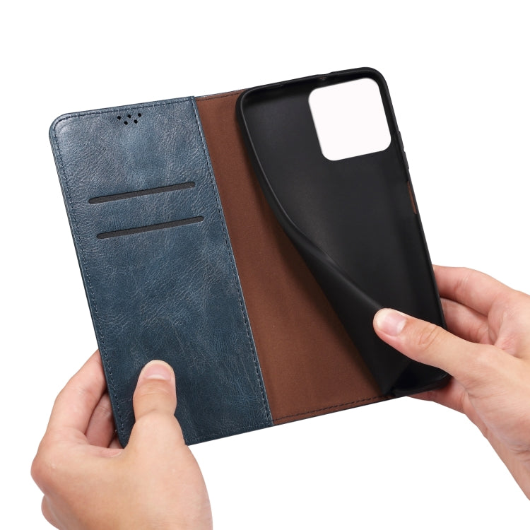 For iPhone 14 Plus Simple Wax Crazy Horse Texture Horizontal Flip Leather Case (Navy Blue) by bashfashion