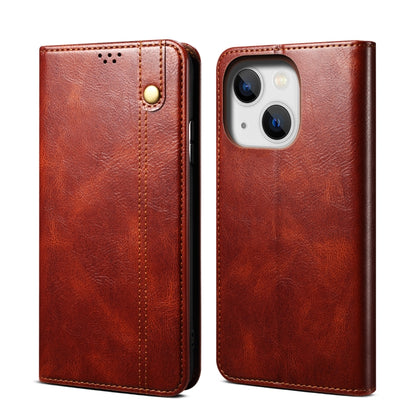 For iPhone 14 Plus Simple Wax Crazy Horse Texture Horizontal Flip Leather Case (Brown) by bashfashion