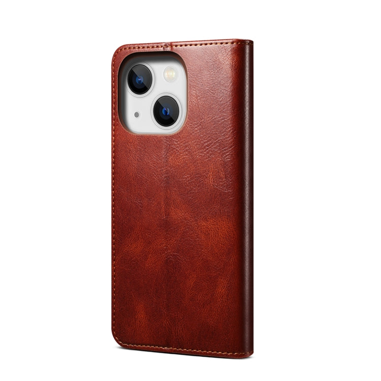 For iPhone 14 Plus Simple Wax Crazy Horse Texture Horizontal Flip Leather Case (Brown) by bashfashion