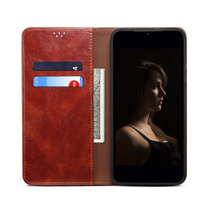 For iPhone 14 Plus Simple Wax Crazy Horse Texture Horizontal Flip Leather Case (Brown) by bashfashion