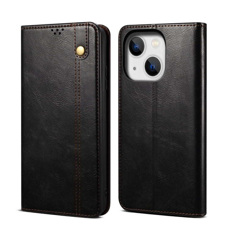 For iPhone 14 Plus Simple Wax Crazy Horse Texture Horizontal Flip Leather Case (Black) by bashfashion