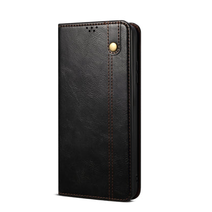 For iPhone 14 Plus Simple Wax Crazy Horse Texture Horizontal Flip Leather Case (Black) by bashfashion