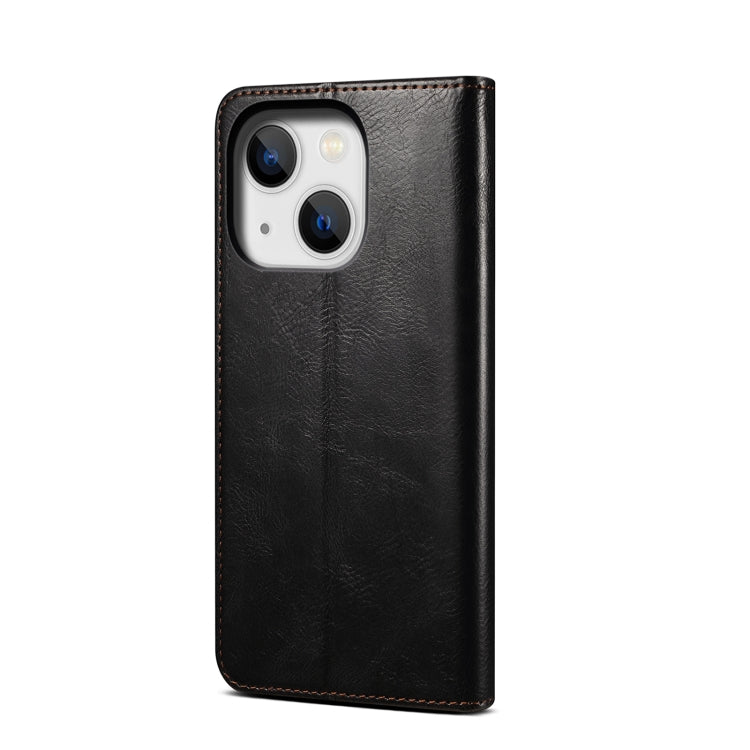 For iPhone 14 Plus Simple Wax Crazy Horse Texture Horizontal Flip Leather Case (Black) by bashfashion