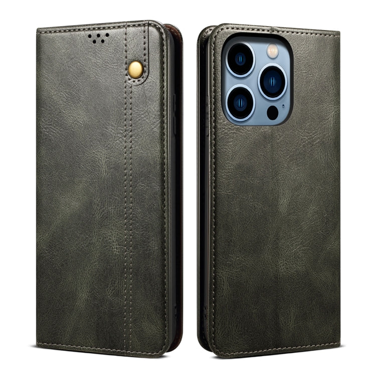For iPhone 14 Pro Simple Wax Crazy Horse Texture Horizontal Flip Leather Case(Dark Green) by bashfashion