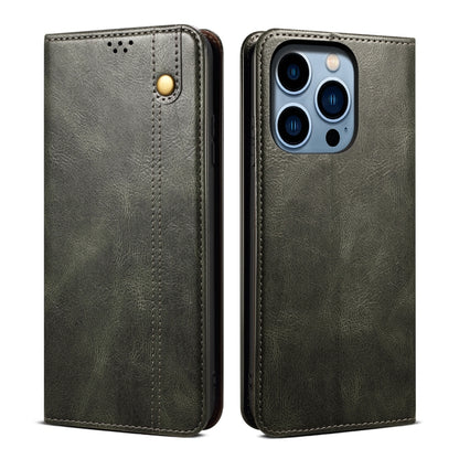 For iPhone 14 Pro Simple Wax Crazy Horse Texture Horizontal Flip Leather Case(Dark Green) by bashfashion