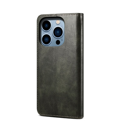 For iPhone 14 Pro Simple Wax Crazy Horse Texture Horizontal Flip Leather Case(Dark Green) by bashfashion