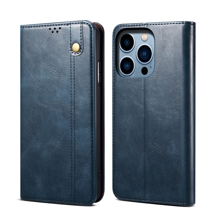 For iPhone 14 Pro Simple Wax Crazy Horse Texture Horizontal Flip Leather Case(Navy Blue) by bashfashion