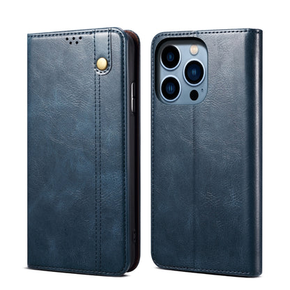 For iPhone 14 Pro Simple Wax Crazy Horse Texture Horizontal Flip Leather Case(Navy Blue) by bashfashion