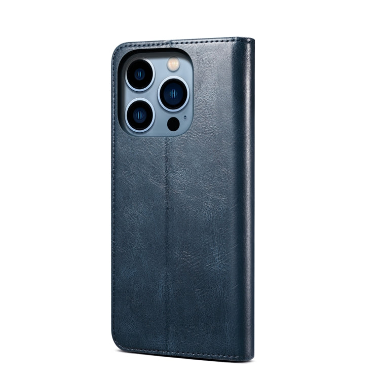 For iPhone 14 Pro Simple Wax Crazy Horse Texture Horizontal Flip Leather Case(Navy Blue) by bashfashion