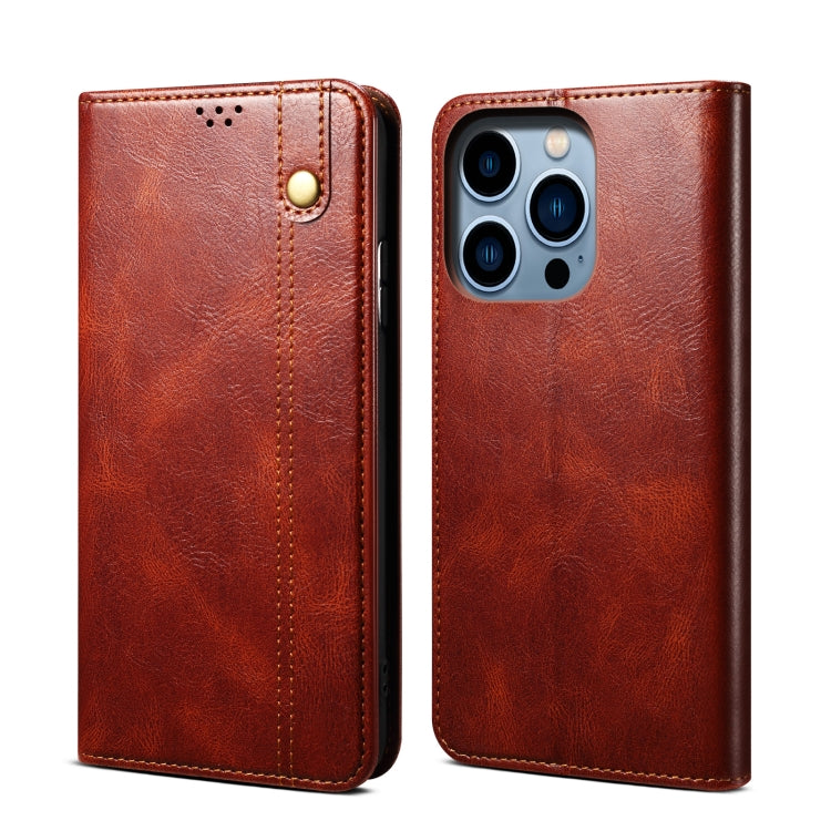 For iPhone 14 Pro Simple Wax Crazy Horse Texture Horizontal Flip Leather Case(Brown) by bashfashion