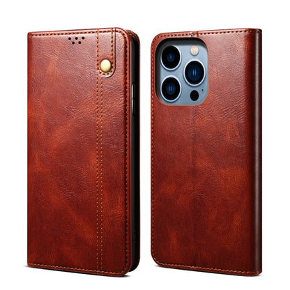 For iPhone 14 Pro Simple Wax Crazy Horse Texture Horizontal Flip Leather Case(Brown) by bashfashion